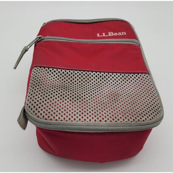 LL Bean Red and Gray Insulated Lunch Bag Cooler Tote Picnic All Around Zipper - Picture 3 of 16